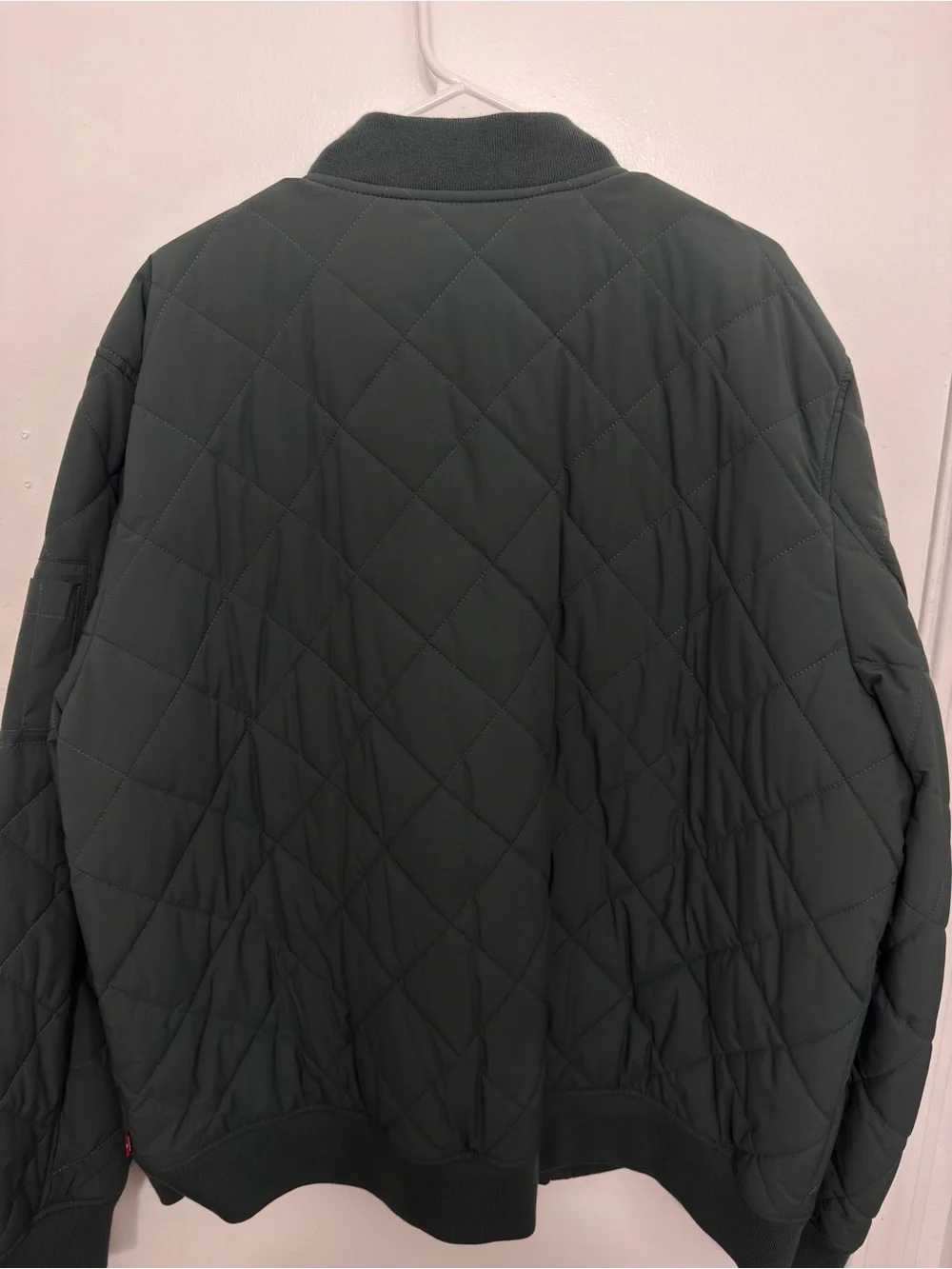 Levi's Quilted Bomber Jacket in Deep Green with Orange Lining